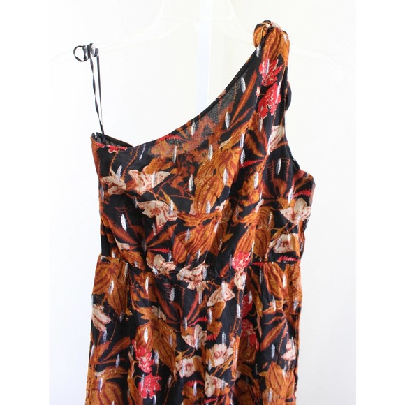 Maeve Anthropologie Kyoto One Shoulder Metallic Floral Jumpsuit Size 2 Black - Picture 4 of 8